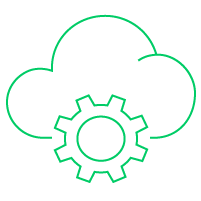 Managed cloud services icon illustrating 24/7 cloud monitoring, optimization, security management, and fully supported cloud infrastructure.